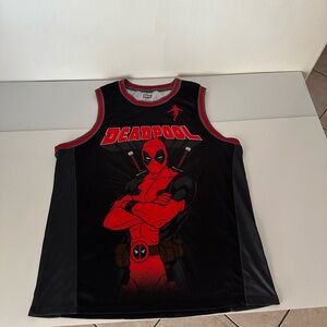 Marvel Deadpool Tank Top Men’s XL Black Red  Sleeveless Athletic Jersey Shirt